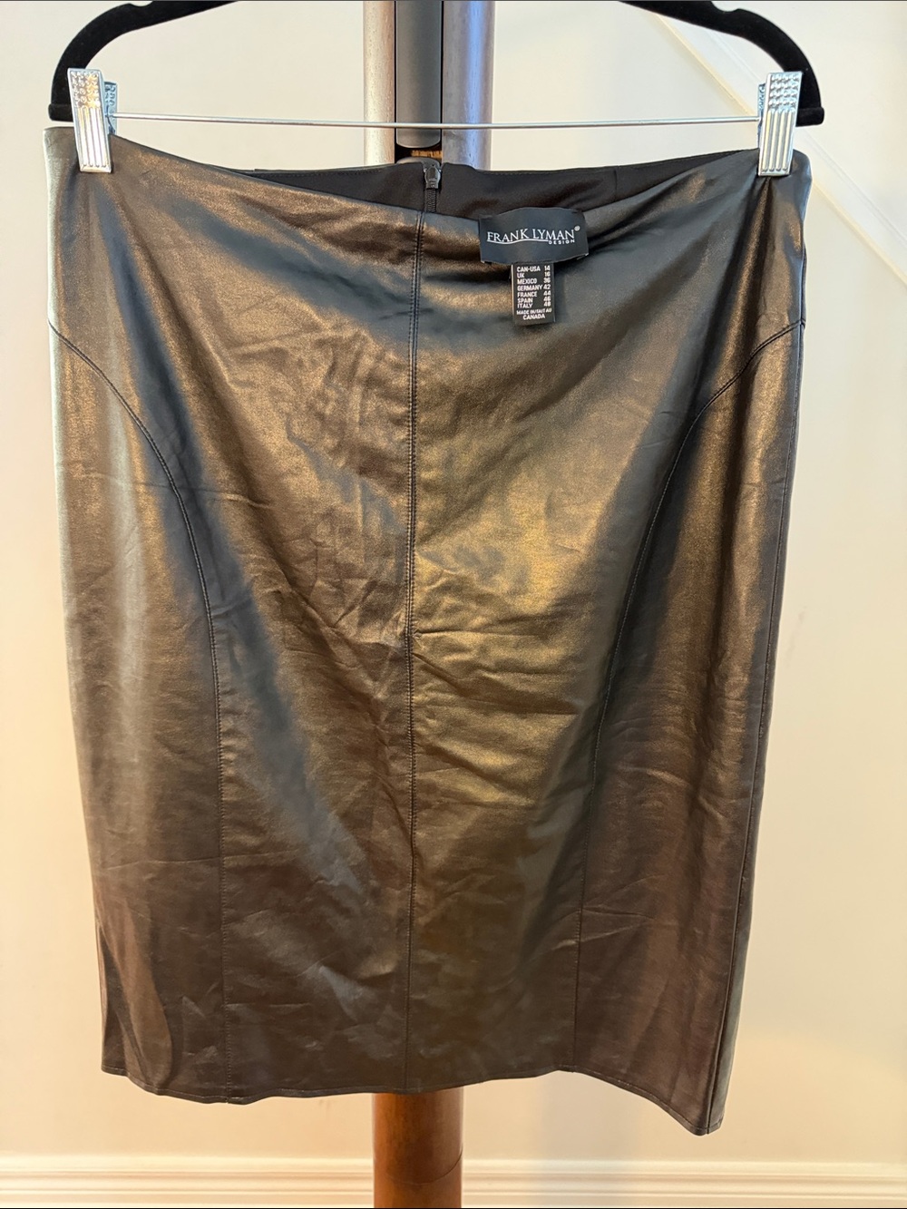 Frank Lyman Design Black Faux Leather Pencil Skirt - Sleek Fit